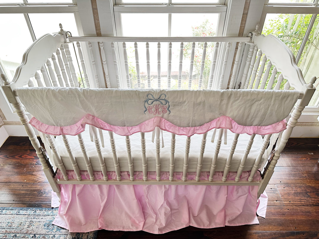 Baby Girl Crib Bedding Set – Cotton Candy Dreams Parfait Pink Ruffled Crib Rail Cover and Crib Skirt | Monogram Option