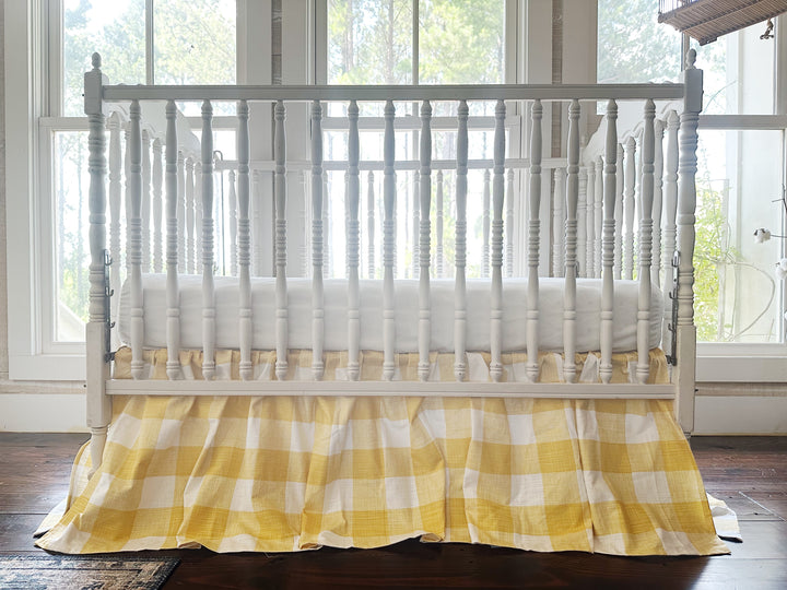 Yellow Buffalo Check Crib Skirt – Farmhouse Gathered Nursery Bedding
