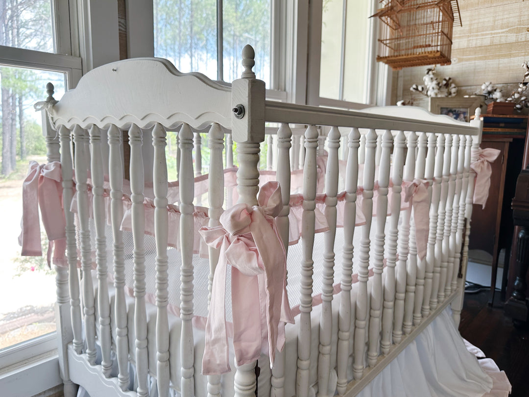 White and Baby Pink Ruffled Mesh Crib Liners | Safe Sleep Bumper Alternative | Breathable Crib Liner | Baby Girl Nursery | Handmade