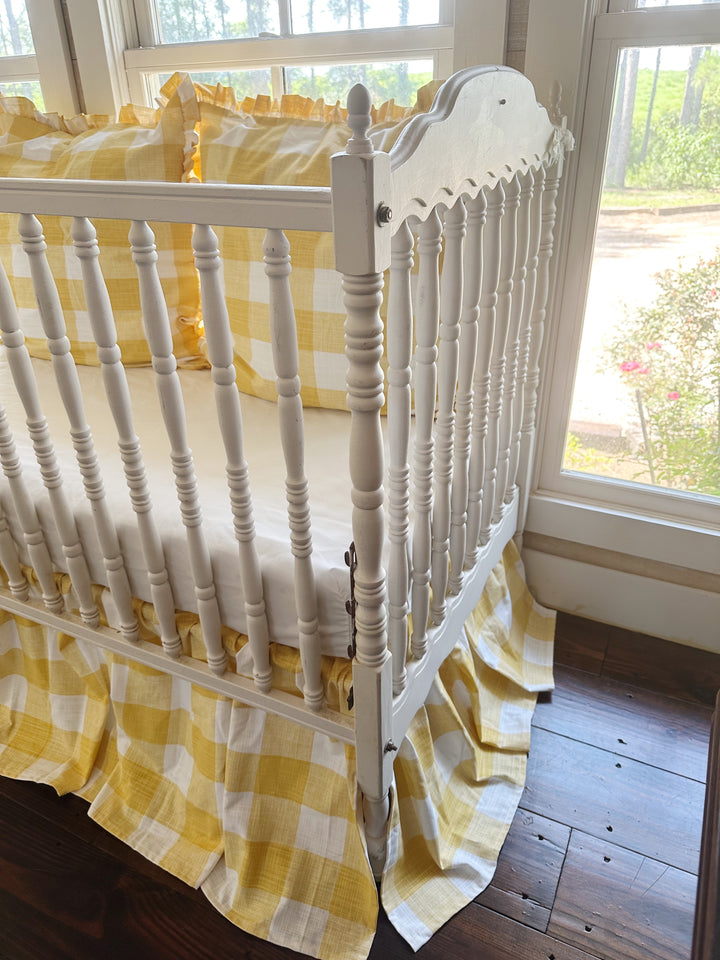 Yellow Buffalo Check Crib Bedding Set – Farmhouse Crib Skirt & Ruffled Pillow Shams