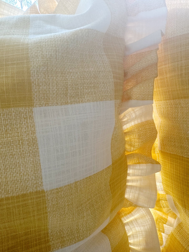 Yellow Buffalo Check Ruffled Pillow Sham – 26" Euro