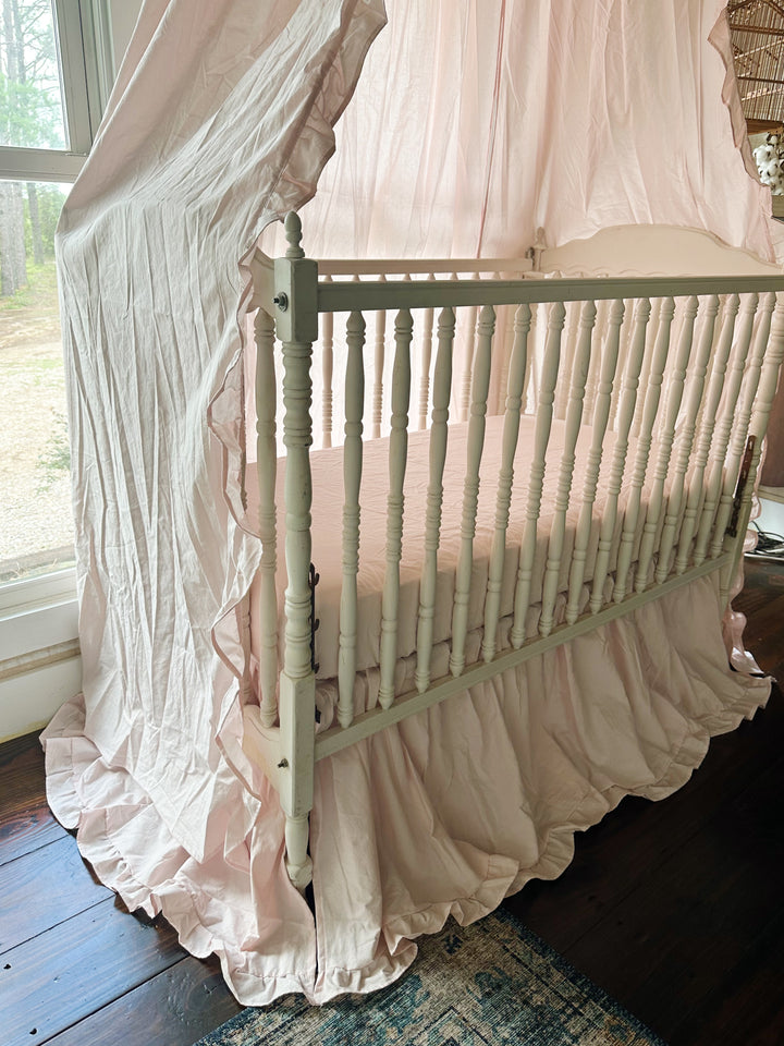 Baby Pink Ruffled Crib Canopy Set | Handmade Heirloom Nursery Bedding