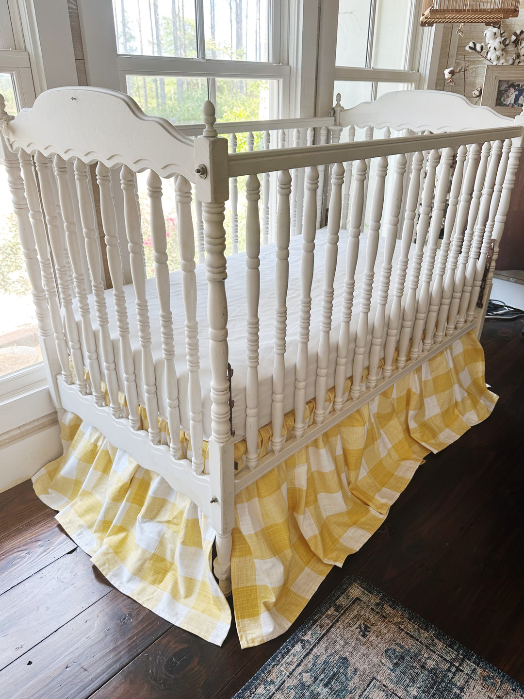 Yellow Buffalo Check Crib Skirt – Farmhouse Gathered Nursery Bedding