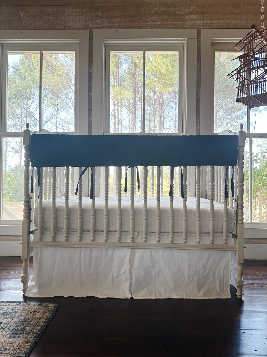 Navy & White Crib Rail Cover + Crib Skirt Set | Classic Baby Boy Nursery Bedding
