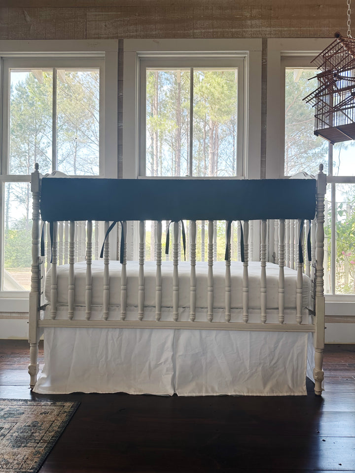 Navy & White Crib Rail Cover + Crib Skirt Set | Classic Baby Boy Nursery Bedding