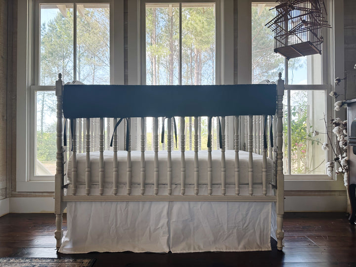 Navy & White Crib Rail Cover + Crib Skirt Set | Classic Baby Boy Nursery Bedding