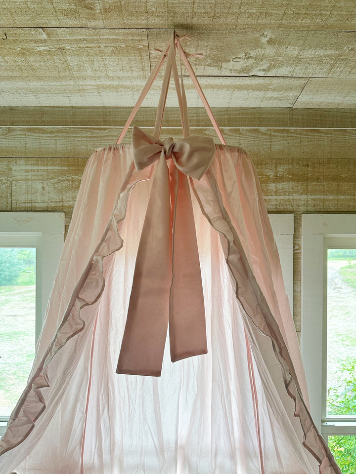 Baby Pink Ruffled Crib Canopy Set | Handmade Heirloom Nursery Bedding