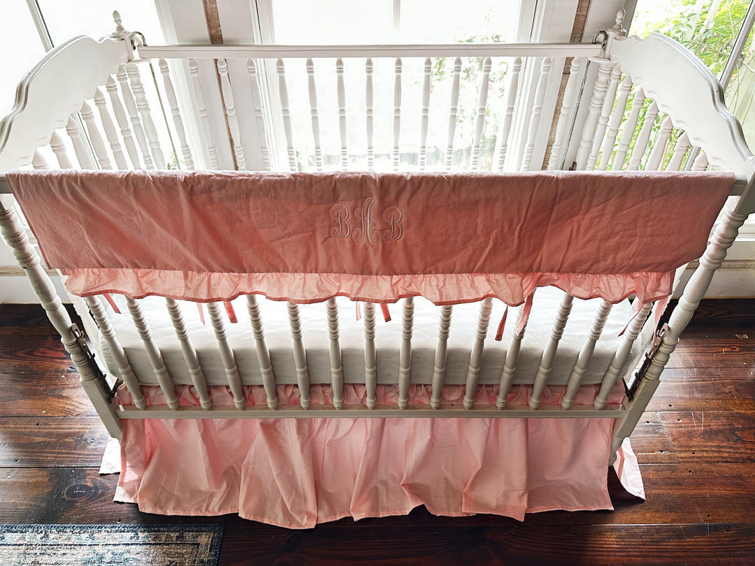 Sisters Pink Ruffled Crib Rail Cover Set with Crib Skirt