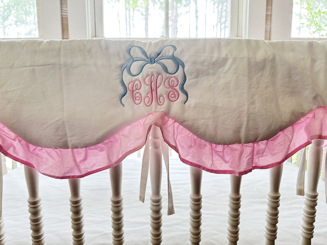 Baby Girl Crib Bedding Set – Cotton Candy Dreams Parfait Pink with Ruffled Crib Rail Cover, Crib Skirt and Bows | Monogram Option