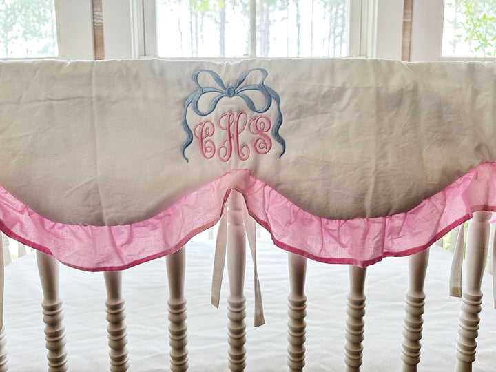 Baby Girl Crib Bedding Set – Cotton Candy Dreams Parfait Pink with Ruffled Crib Rail Cover, Crib Skirt and Bows | Monogram Option