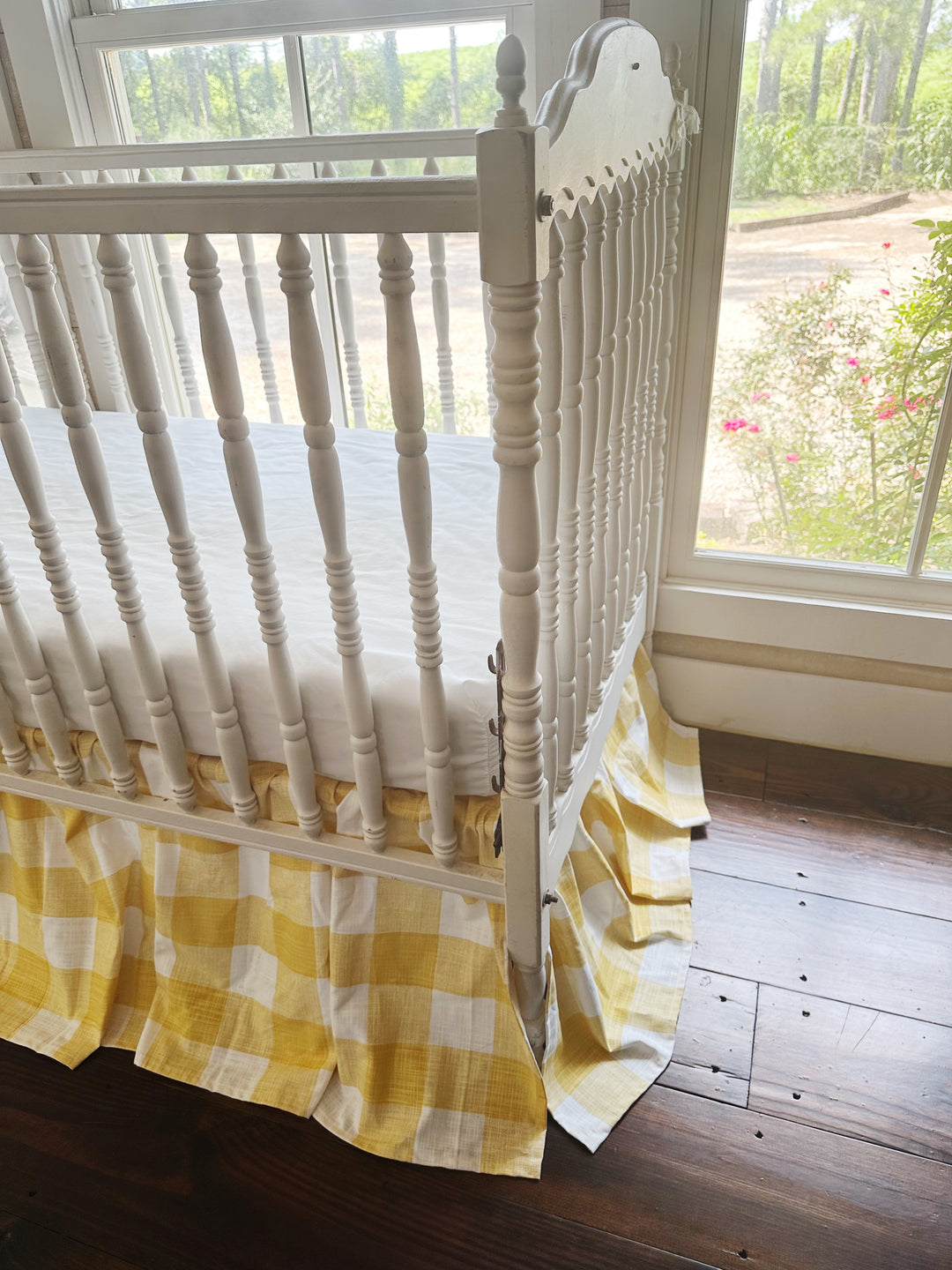 Yellow Buffalo Check Crib Skirt – Farmhouse Gathered Nursery Bedding