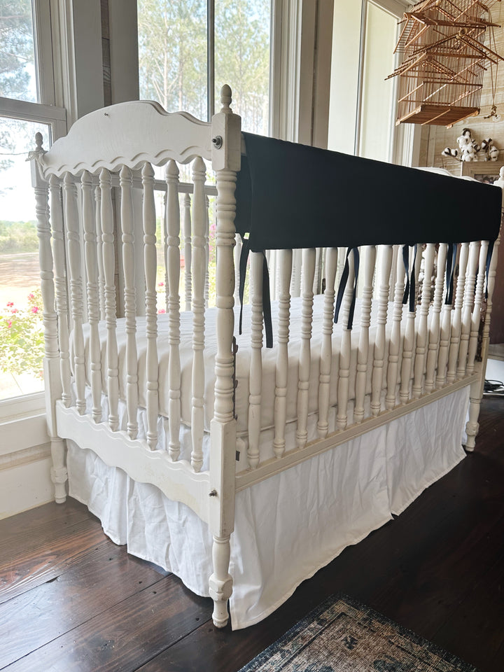 Navy & White Crib Rail Cover + Crib Skirt Set | Classic Baby Boy Nursery Bedding