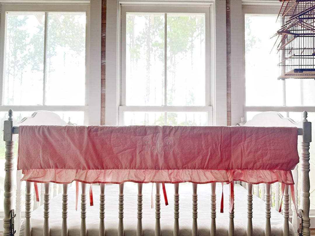 Sisters Pink Ruffled Crib Rail Cover