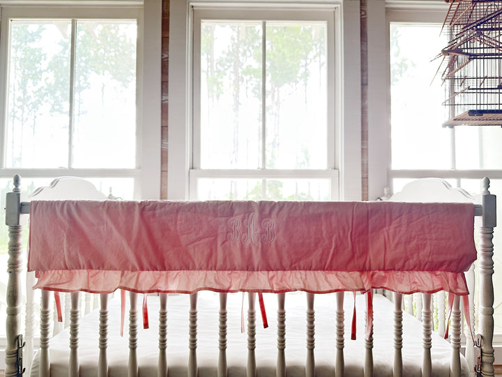 Sisters Pink Ruffled Crib Rail Cover