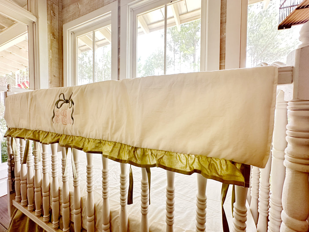 Ivory & Sage Green Crib Rail Cover