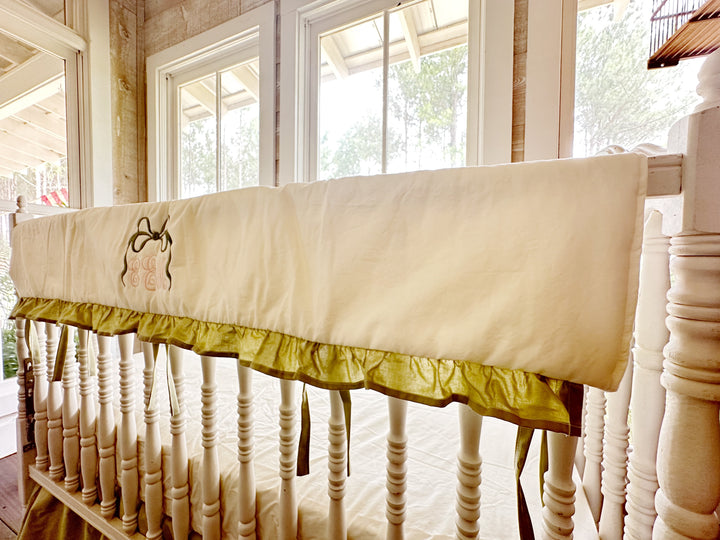 Ivory & Sage Green Crib Rail Cover