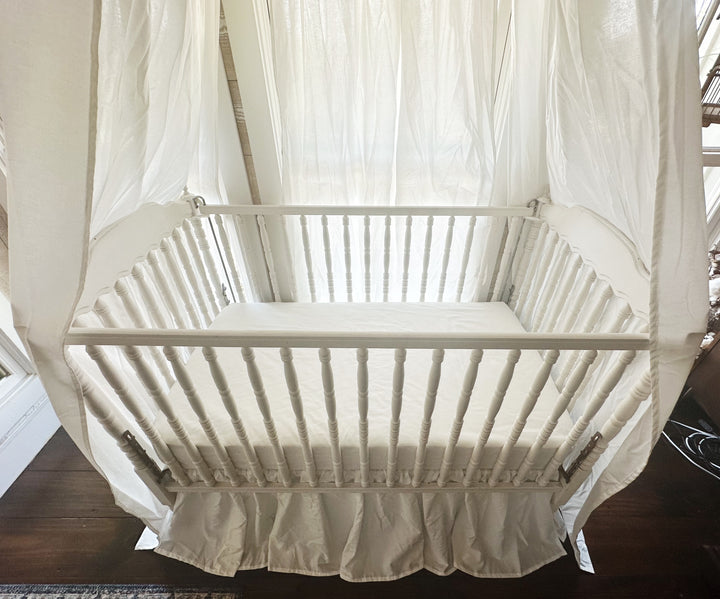 White Crib Canopy Set with Matching Crib Skirt — Farmhouse Nursery