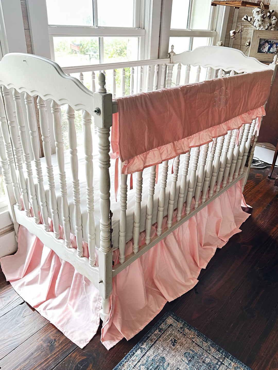 Sisters Pink Ruffled Crib Rail Cover Set with Crib Skirt