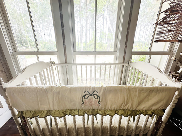 Ivory & Sage Green Crib Rail Cover