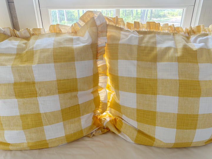Yellow Buffalo Check Ruffled Pillow Sham – 26" Euro