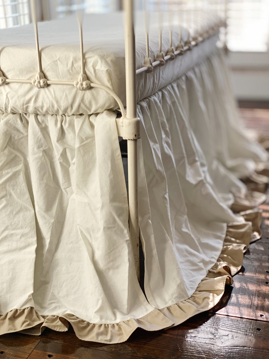 Porcelain and Oatmeal Ruffled Crib Skirt - High Cotton Textile 