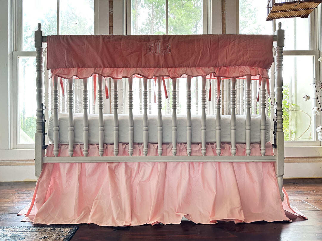Sisters Pink Ruffled Crib Rail Cover Set with Crib Skirt
