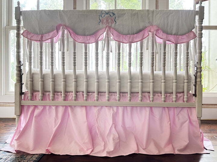 Baby Girl Crib Bedding Set – Cotton Candy Dreams Parfait Pink Ruffled Crib Rail Cover and Crib Skirt | Monogram Option