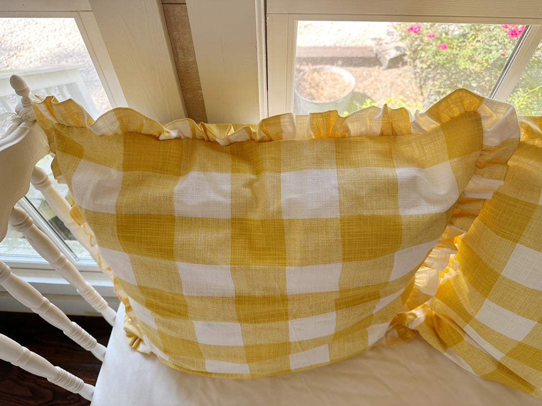 Yellow Buffalo Check Ruffled Pillow Sham – 26" Euro