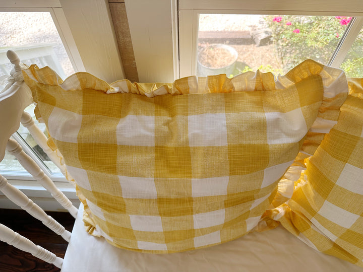 Yellow Buffalo Check Ruffled Pillow Sham – 26" Euro