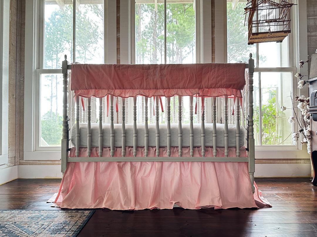 Sisters Pink Ruffled Crib Rail Cover Set with Crib Skirt