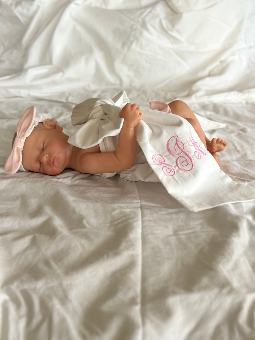 Personalized Newborn Photo Set | Ruffled Bloomers, Bow Sash & Headband