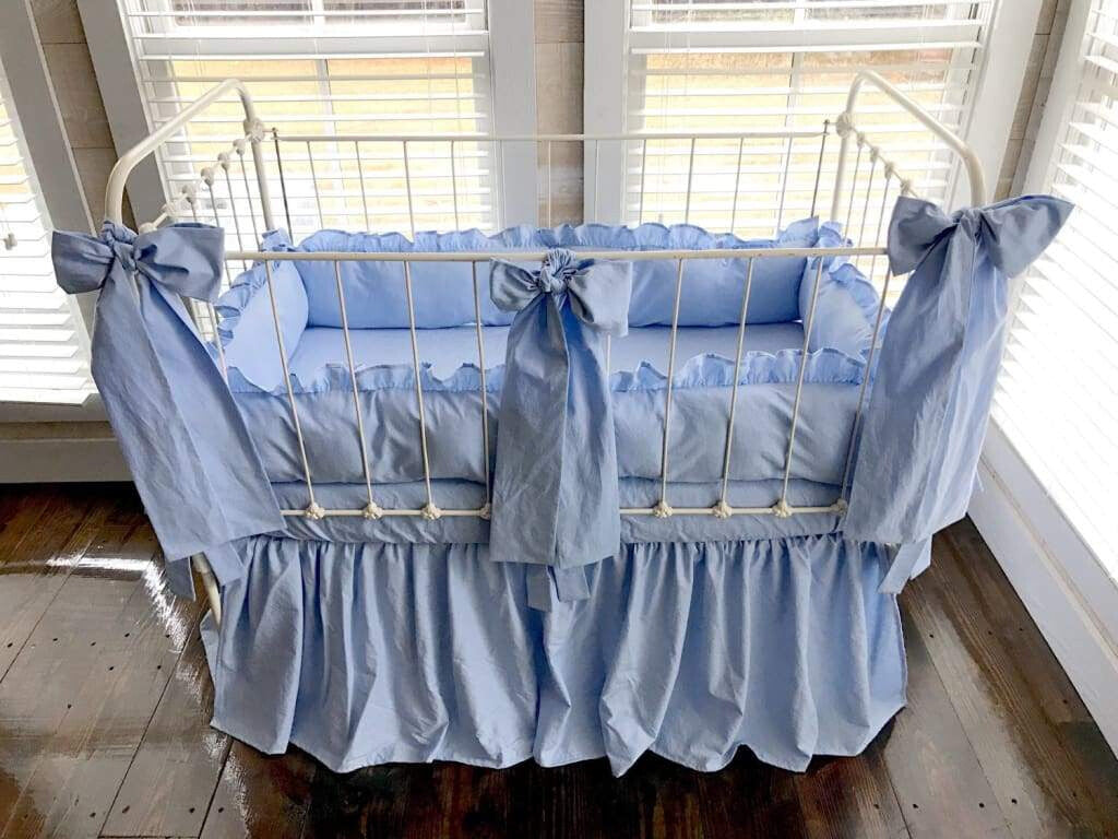 Baby Blue | Farmhouse Crib Bedding Set + Bows