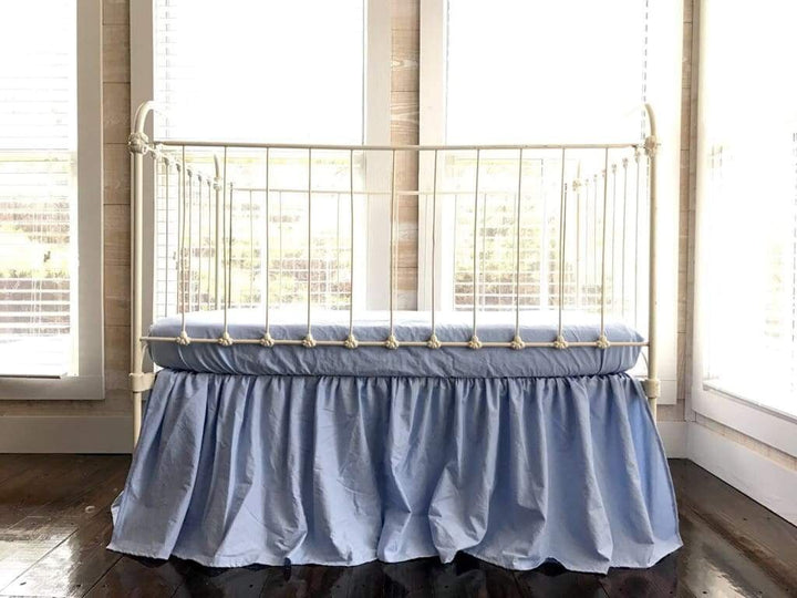 Baby Blue Farmhouse Crib Skirt for Boys handmade heirloom nursery - High Cotton Textile