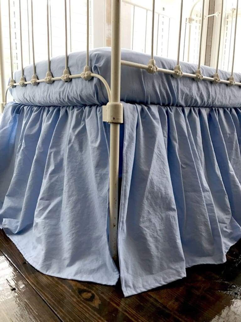 Baby Blue Farmhouse Crib Skirt for Boys handmade heirloom nursery - High Cotton Textile