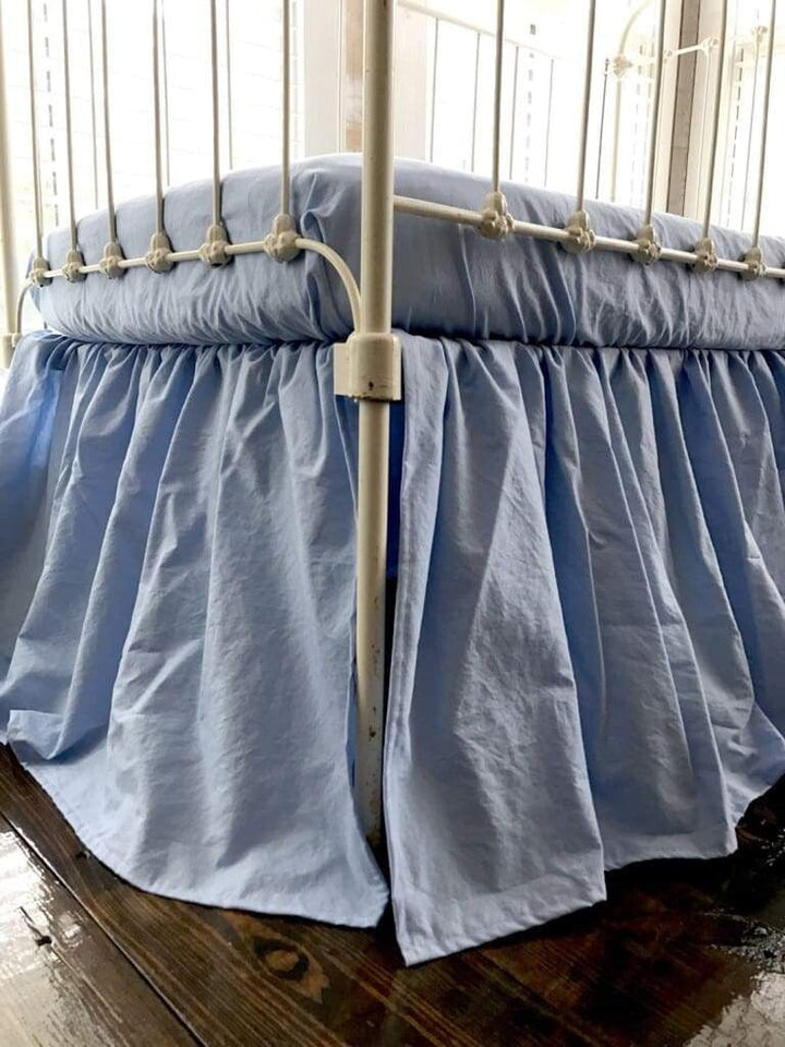 Baby Blue Farmhouse Crib Skirt for Boys handmade heirloom nursery - High Cotton Textile