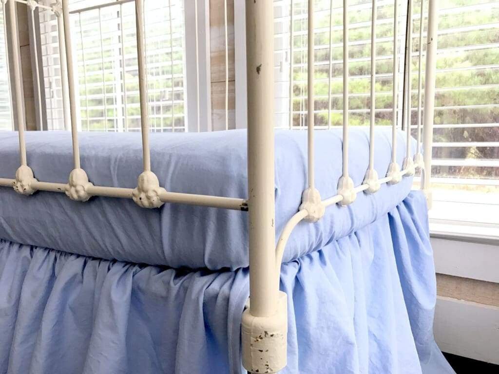 Baby Blue Fitted Crib Sheet handmade heirloom nursery - High Cotton Textile