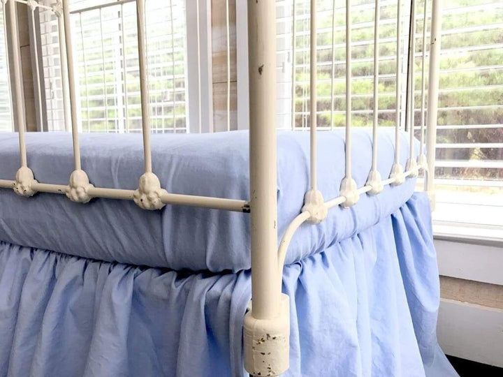 Baby Blue Fitted Crib Sheet handmade heirloom nursery - High Cotton Textile