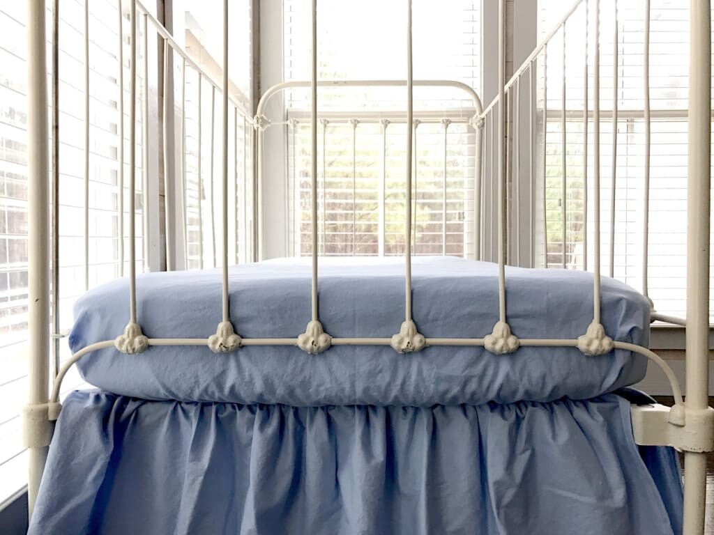 Baby Blue Fitted Crib Sheet handmade heirloom nursery - High Cotton Textile