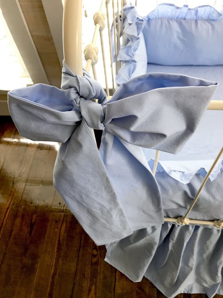 Baby Blue Large Crib Bow handmade heirloom nursery - High Cotton Textile