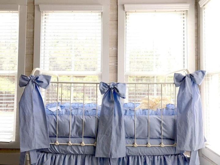 Baby Blue Large Crib Bow handmade heirloom nursery - High Cotton Textile