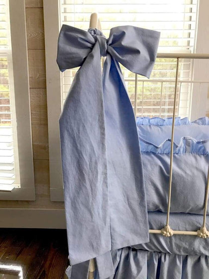 Large baby blue washed cotton crib bow sash