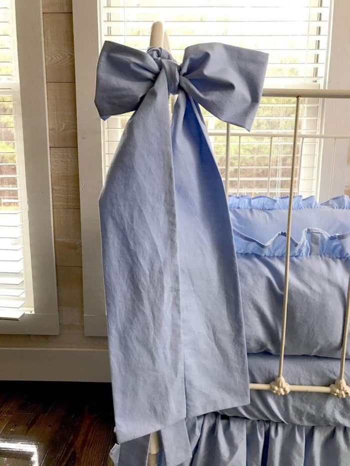 Large baby blue washed cotton crib bow sash