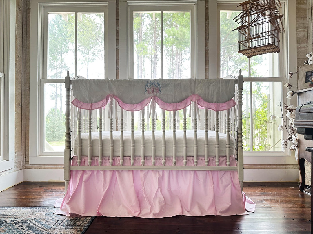 Baby Girl Crib Bedding Set – Cotton Candy Dreams Parfait Pink Ruffled Crib Rail Cover and Crib Skirt | Monogram Option handmade heirloom nursery - High Cotton Textile