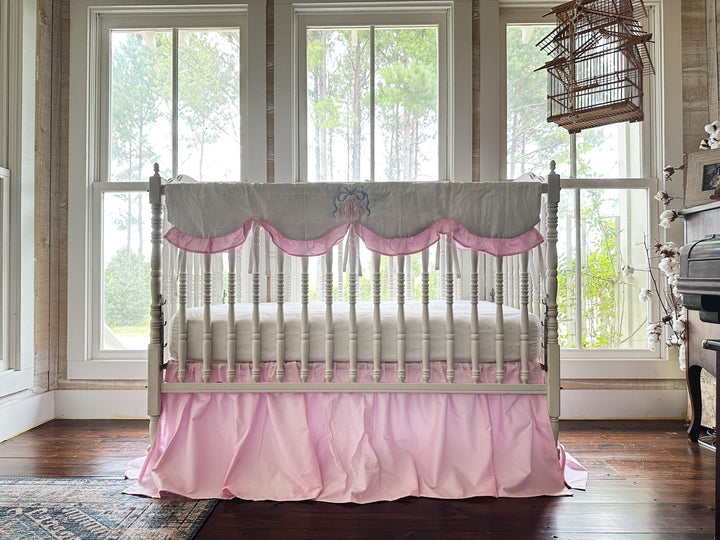 Baby Girl Crib Bedding Set – Cotton Candy Dreams Parfait Pink Ruffled Crib Rail Cover and Crib Skirt | Monogram Option handmade heirloom nursery - High Cotton Textile