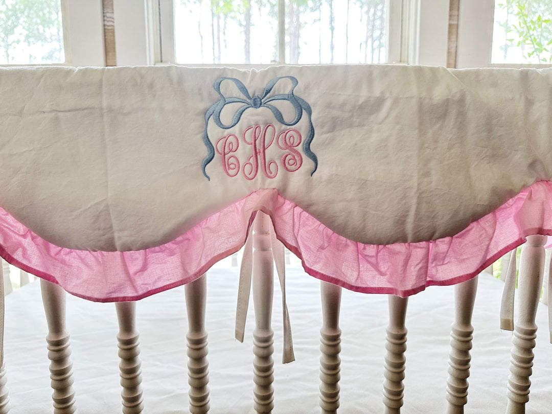 Baby Girl Crib Bedding Set – Cotton Candy Dreams Parfait Pink with Ruffled Crib Rail Cover, Crib Skirt and Bows | Monogram Option handmade heirloom nursery - High Cotton Textile