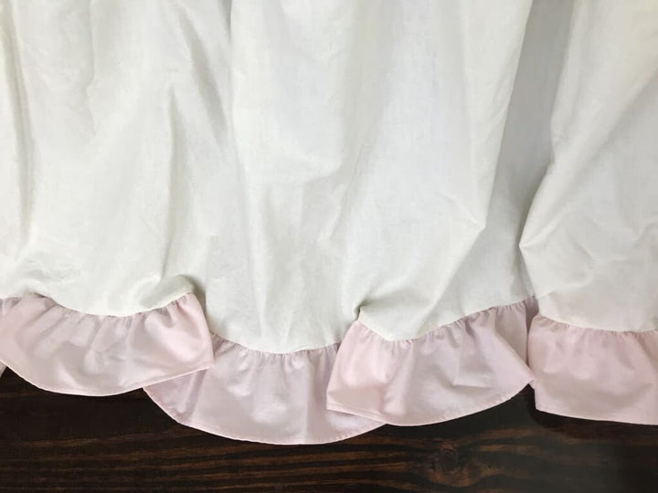 Baby Girl Crib Skirt in Porcelain and Baby Pink handmade heirloom nursery - High Cotton Textile