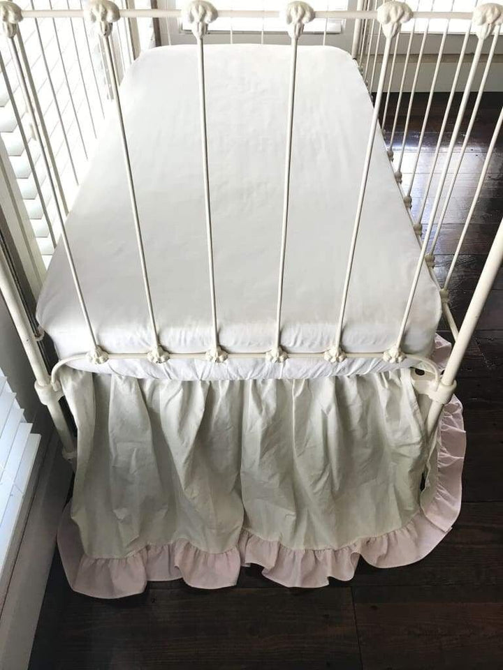 Baby Girl Crib Skirt in Porcelain and Baby Pink handmade heirloom nursery - High Cotton Textile