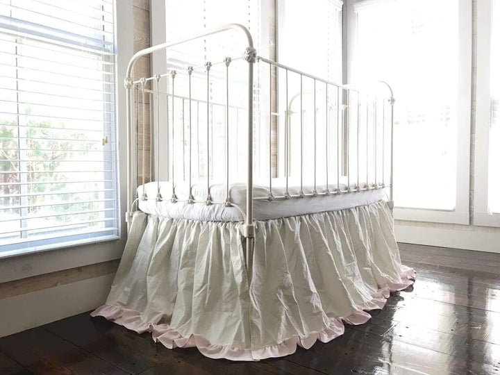 Baby Girl Crib Skirt in Porcelain and Baby Pink handmade heirloom nursery - High Cotton Textile