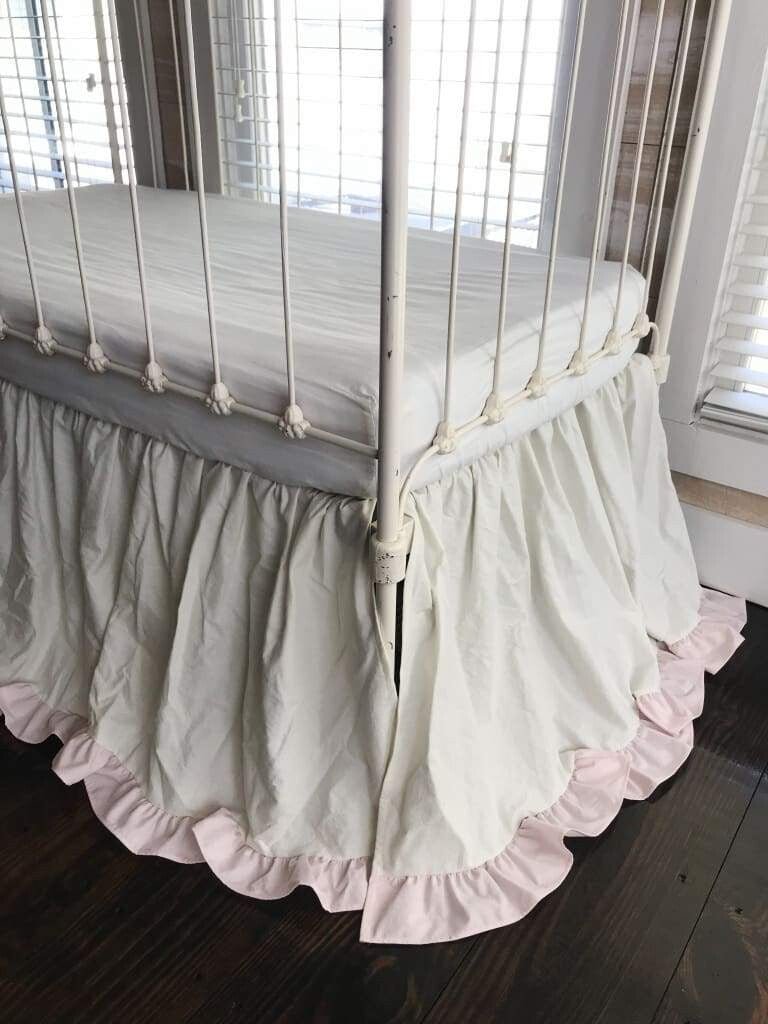 Baby Girl Crib Skirt in Porcelain and Baby Pink handmade heirloom nursery - High Cotton Textile