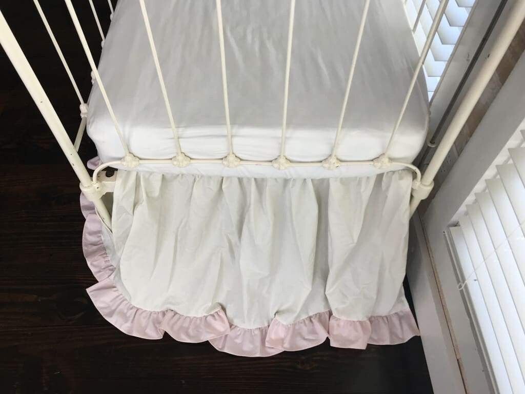 Baby Girl Crib Skirt in Porcelain and Baby Pink handmade heirloom nursery - High Cotton Textile